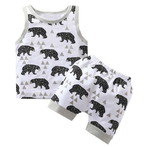 

clothing sets toddler baby boys summer clothes cotton sleeveless round neckline pattern print vest with shorts set babe casual outfit, White