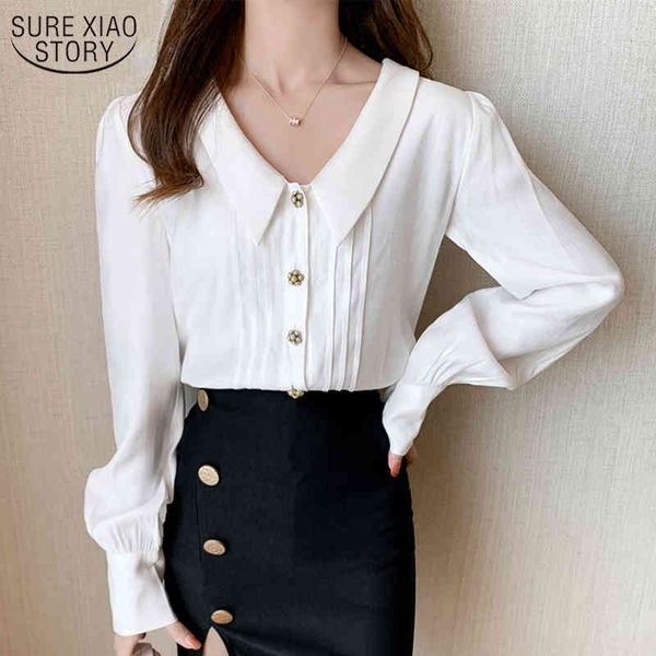 

elegant polo collar women's shirts autumn long sleeve white vintage korean office lady style woman's blouses ropa de mujer 10576 2