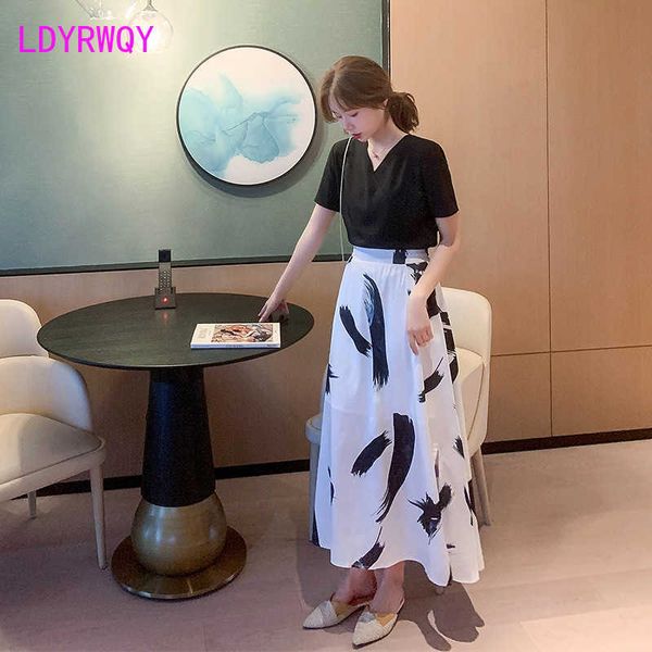 

summer women's suit skirt two-piece french high waist + black 210603, White