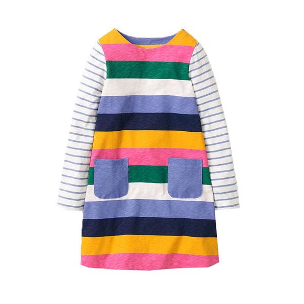 

girl's dresses jumping meters children's stripe girls dress for autumn spring kids cotton clothes long sleeve pockets, Red;yellow
