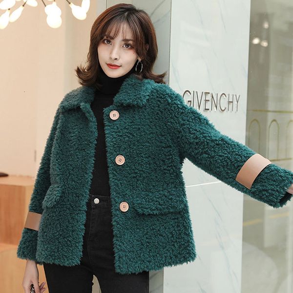 

women's fur & faux yyczf genuine leather outerwear fashion short loose style velour composed of skin a wool lamb 8ehk, Black
