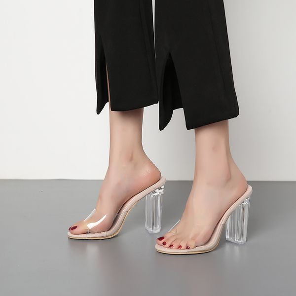 

sandals vero 11cm de alto chinelos boate sandlias transparentes salto peep toe sapatos femininos, Black