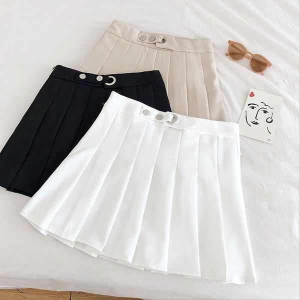 

skirts fashion button down skirt women's style summer decoration pleated women college casual versatile, Black