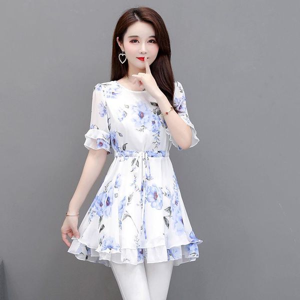 

women spring summer style chiffon blouses shirts lady casual short sleeve o-neck pleated blusas zz0790 women's &, White