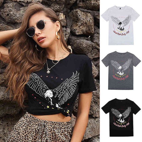 

summer t shirt 2021 women's round ne white short sleeve printed top