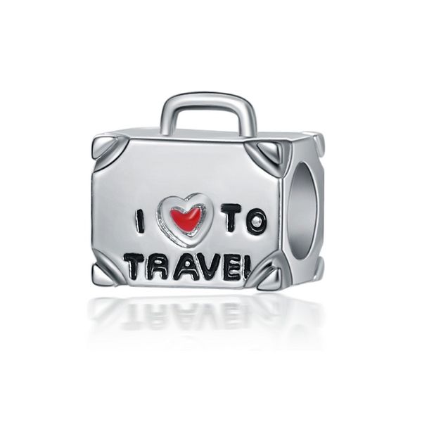 

fits pandora bracelets 20pcs i love to travel luggage silver charms bead charm beads pendant for wholesale diy european sterling necklace je, Black