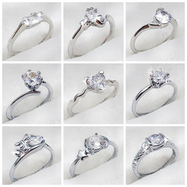 

wedding rings 2021 trend wholesale 20 pieces of crystal rhinestone silver plated women's engagement gifts fashion jewelry, Slivery;golden