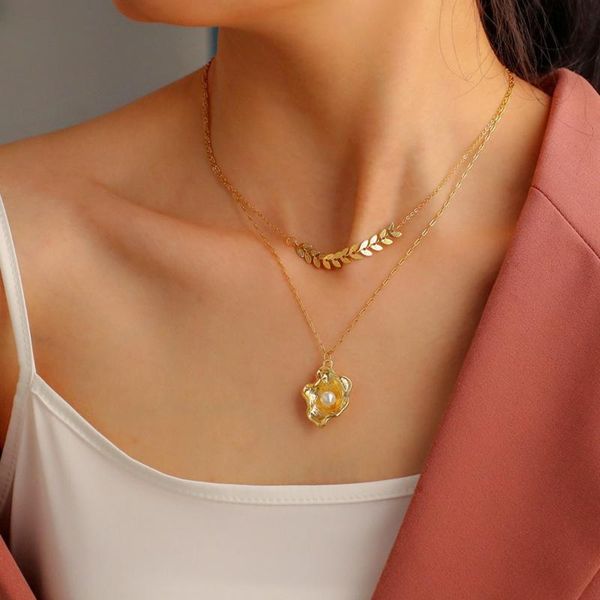 

chokers korea fashion jewelry metal wheat ear short necklace adjustable elegant pearl prom party for women, Golden;silver