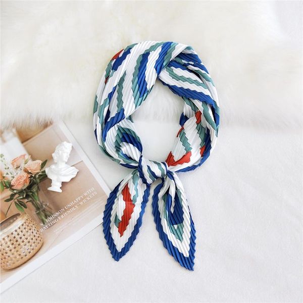 

scarves 2021 fashion women pleated stripe print silk scarf casual foulard ladies cachecol solid color crinkle hijab designer, Blue;gray