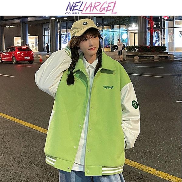 

women's jackets nellargel women tweed harajuku windbreaker bomber jacket 2021 female winter japanese streetwear coats girl vintage, Black;brown
