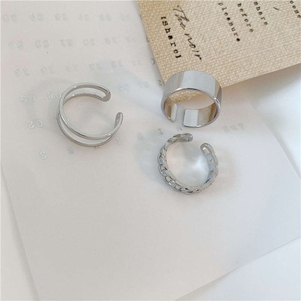 

cool style metal chain set women's versatile temperament geometric ring titanium steel does not fade, Black