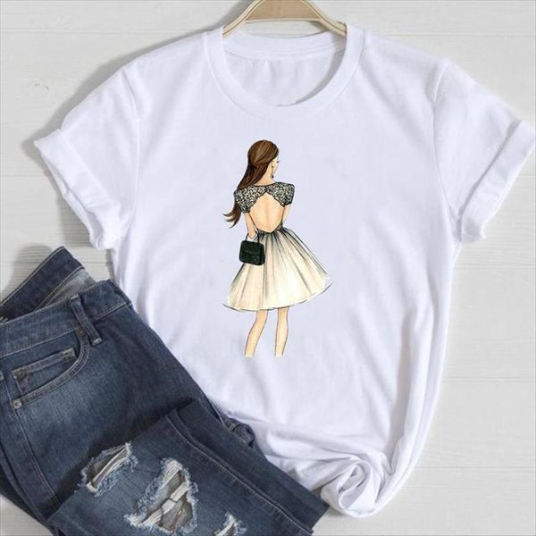 

short sleeve 90s cute trend women t shirts cartoon tshirts fashion clothes graphic lady print tee shirt, White