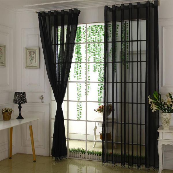 

curtain & drapes simple solid sheer curtains for living room bedroom modern elegant voile white black tulle with beads window decor