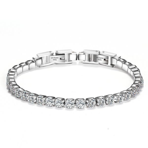 Bracciale Tennis Donna Acciaio Inossidabile Cubic Zirconia Pietre Cristalli Gioielli Hip Hop 19cm