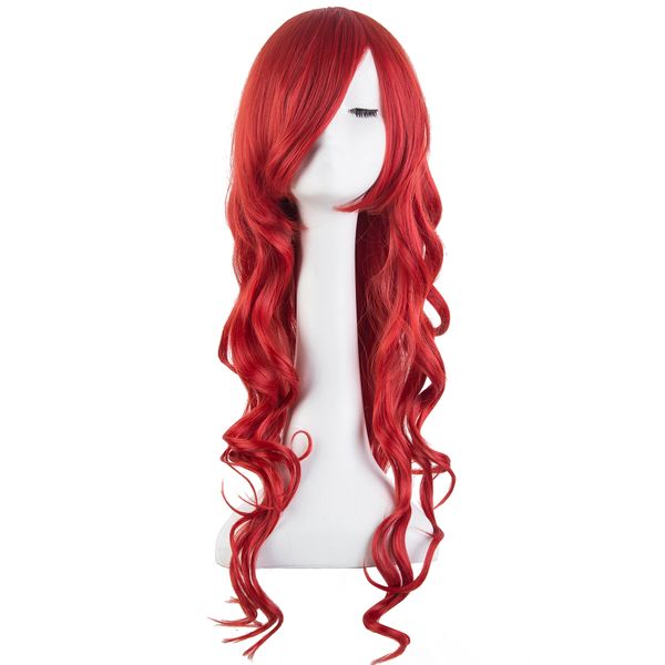 

costume accessories fei-show synthetic fiber long curly wigs women red purple black blonde inclined bangs party hair costume carnival cospla, Silver