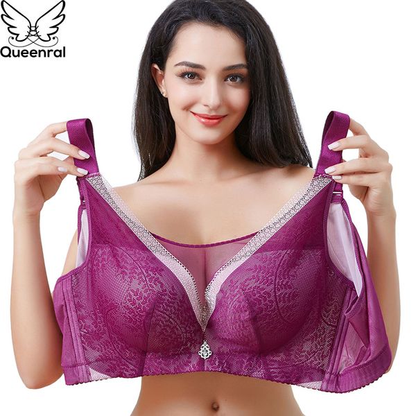 

queenral cde cup bra push up bras for women plus size bralette bh 44 46 48 50 52 lace women large cup brassiere lingerie sexy, Red;black