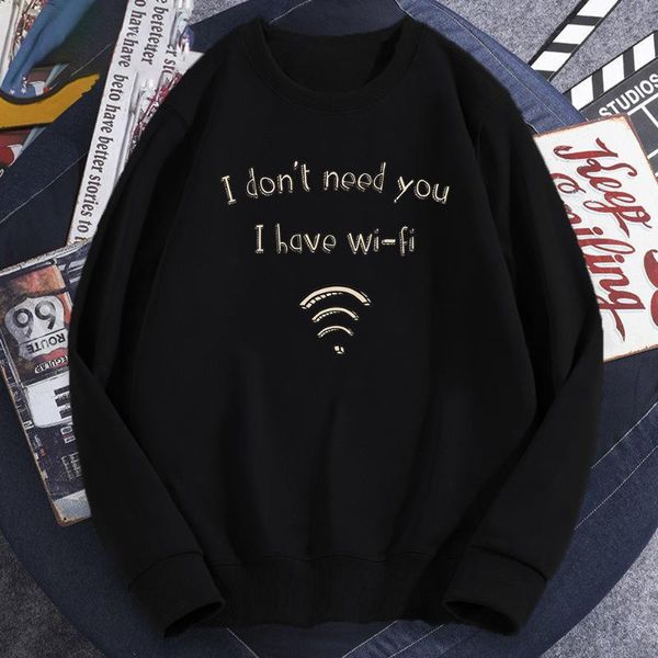 

men's hoodies & sweatshirts i have wifi cartoon print sweatshirt hip hop autumn basic pullover fashion casual mens cotton long sleeve, Black