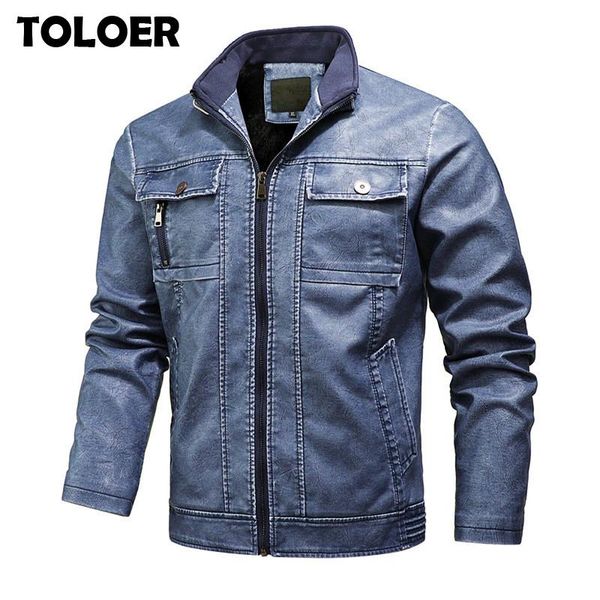 

men's fur & faux motorcycle leather jacket men winter autumn windproof outwear male brand pu bomber coats 5xl 6xl, Black