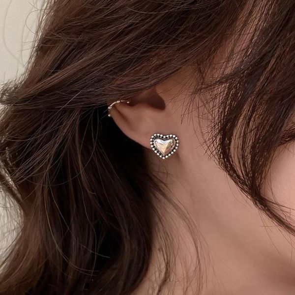 

stud vsnow vintage minimalist love heart earring for women vtextured gold silver color geometric jewelry pendientes, Golden;silver