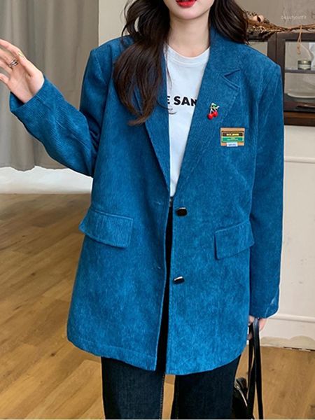 

women's suits & blazers tigena casual corduroy blazer jacket women 2021 fall winter korean solid loose button pocket notched collar fem, White;black