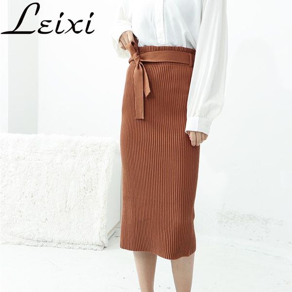 

skirts chic pencil women skirt knit long package hip elastic waist, Black