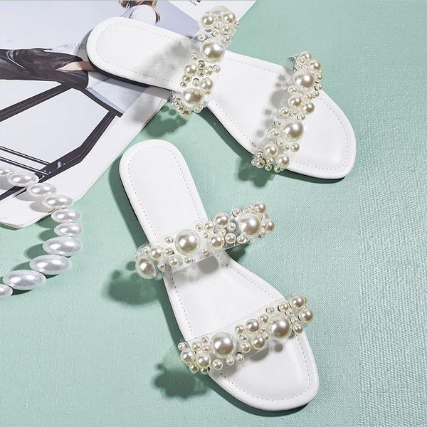 

slippers women female shoes rubber for home flats ladies flip flops pearl design slides sandals 2021 summer, Black