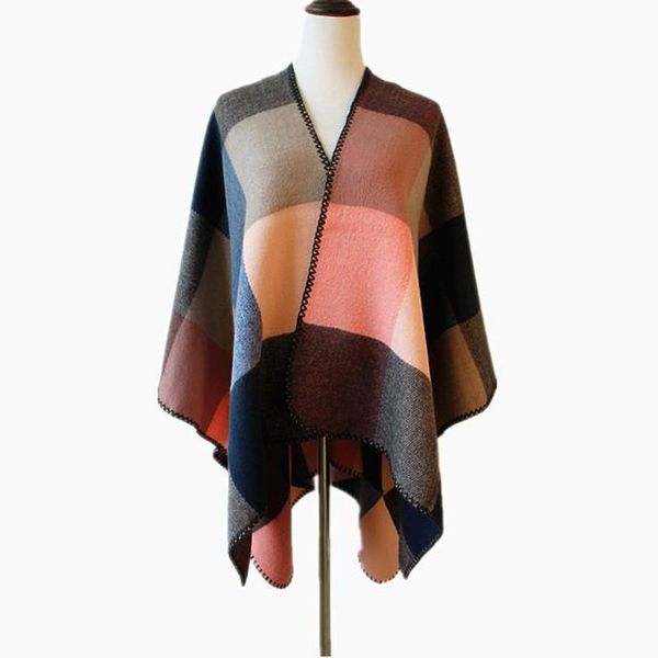 

scarves classic plaid shawl autumn and winter warm cloak wraps knitted scarf 140*125cm, Blue;gray