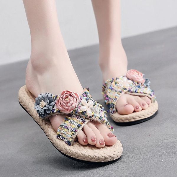 

slippers fashion 2021 women's summer bohemian clip toe flip flops non-slip flat beach shoes d2#2, Black