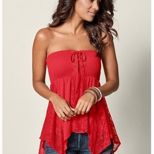 

knotted tube slash neck tshirt women fashion lace stitching solid color summer tee casual sleeveless t shirt 210722, White