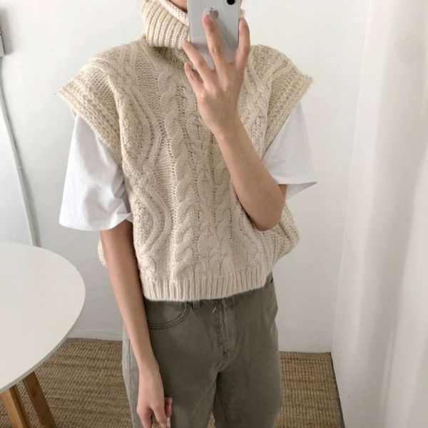 

high neck knitted vest female loose wool autumn winter twist sweater, White