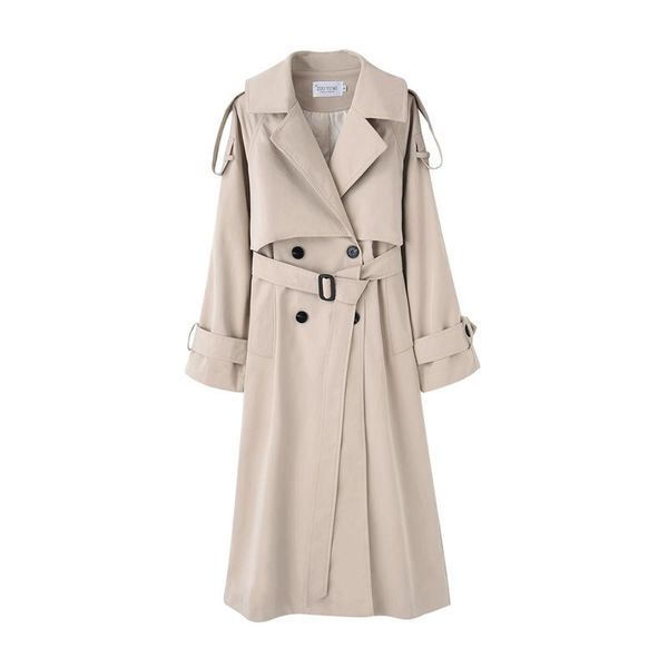 

women's trench coats brand fashion long coat women cloak double-breasted with storm flaps belts lady outerwear female clothes 2021 spri, Tan;black
