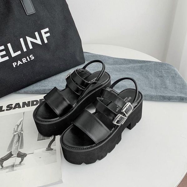

dress shoes boussac buckle decoration platform sandals women solid black punk high heel slingback summer goth 995