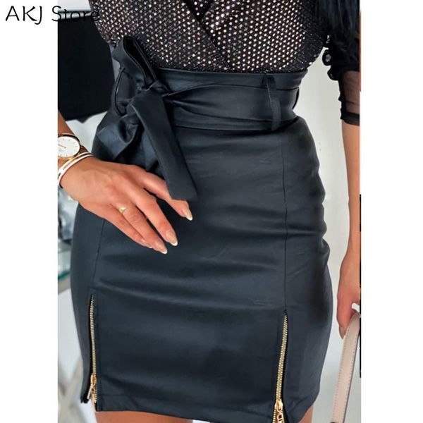 

women fashion bodycon skirt slim fit high waist zipper design pu skirts, Black