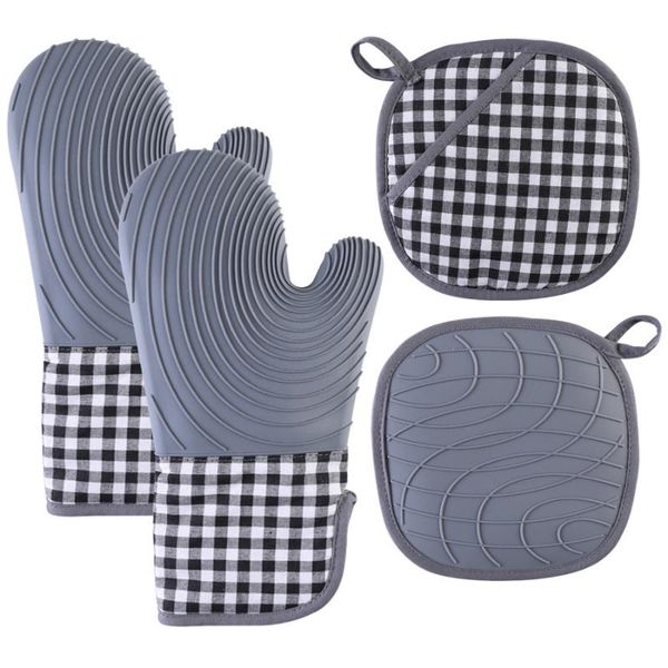 

leeseph oven mitts and pot holders set of 4, advanced heat resistance, non-slip textured grip, for kitchen, baking, bbq