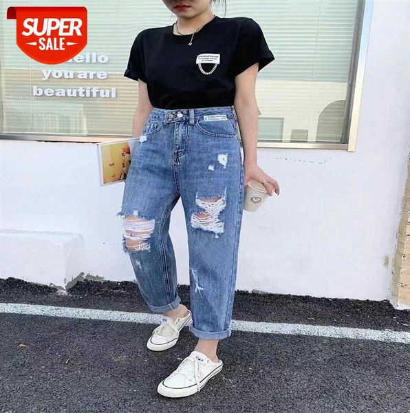 

li zhiqi ripped jeans women's straight loose high waist was thin harlan carrot daddy nine pants 110674 #jn1s, Black;gray