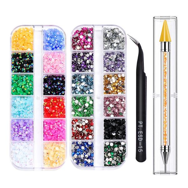 

nail art kits 1200pcs-2400pcs/box mixed color flat back 3d rhinestone kit shiny crystal glitter decorations accessories