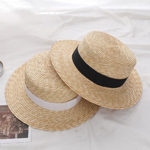

wide brim hats 2021 summer women straw hat fashion chapeau paille lady sun boater wheat panama beach chapeu feminino caps, Blue;gray