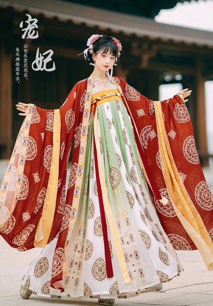 

ethnic clothing chong fei hanfu female style full chest big sleeve shirt chinese set swing skirt, Red