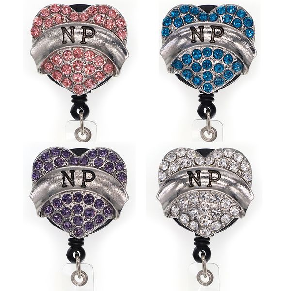 

10 pcs/lot fashion key rings crystal rhinestone heart shape np name card badges holders for nurse accessories, Slivery;golden