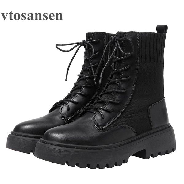 

boots shoes autumn winter womens 2021 fashion motorcycle mid-calf rubber sole lace up female footwear high quality, Black