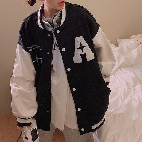 

women's jackets short baseball uniform, large size polyester fiber, autumn thin, casual and versatile student cardigan jacket, Black;brown