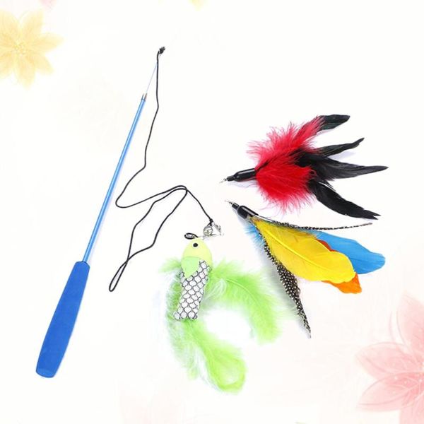

set cat teaser wand stick interactive feather catcher for pet cats toys
