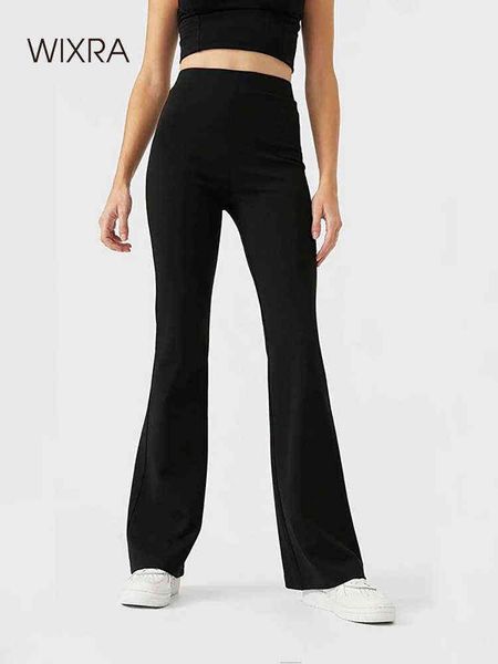 

wixra women's black flare pants stretchy high waist long trousers for female spring autumn 211124, Black;white