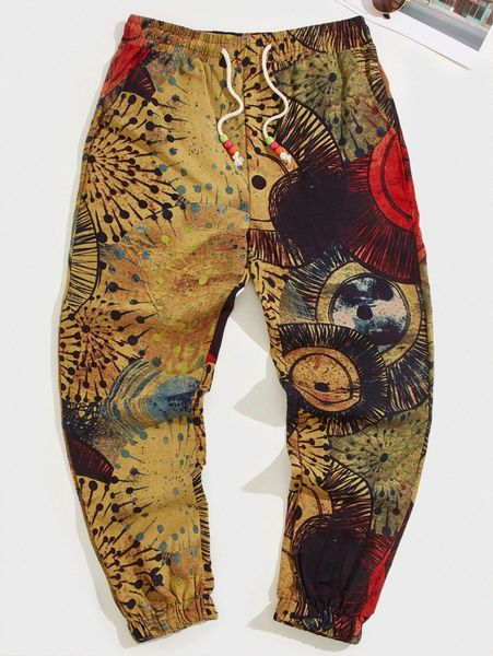 

men allover print carrot pants n7ll#, Black