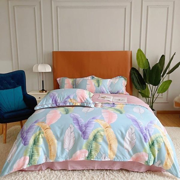 

bedding sets 100%cotton soft duvet cover set tropical botanical floral leaves with zipper ties bed sheet pillowcases