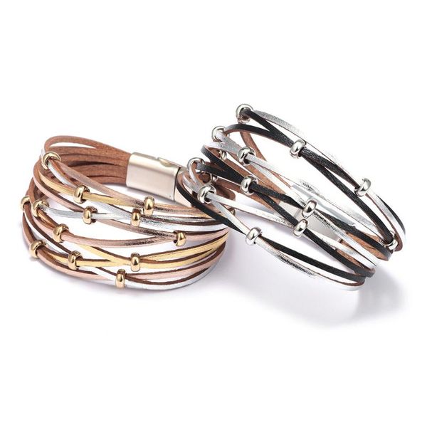 

tennis 2021 fashion geometric weave leather bracelet women wrap multilayer for jewelry bijoux gift her nm-17, Golden;silver
