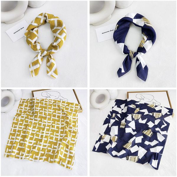 

scarves 2021 arrived cotton linen print small scarf korean women fashion wild parent-child headband hair band, Blue;gray