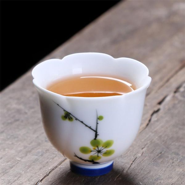 

cups & saucers ceramic hand-painted tea cup creative set jingdezhen handmade porcelain six petal plum shape office teacup drinkware