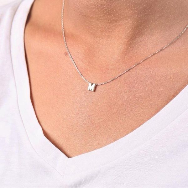 

chains fashion tiny initial gold silver color cut letters single name choker necklace for women luxury pendant jewelry accessories gift