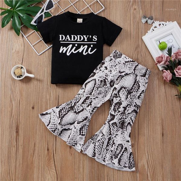 

clothing sets toddler and little girls baby english alphabet cotton t-shirt + flared serpentine printed pants summer casual outfits, White